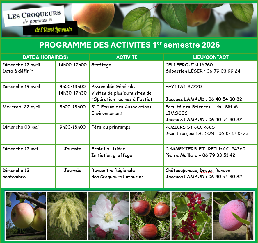 Croqueurs Limousin Pommes Agenda 2026